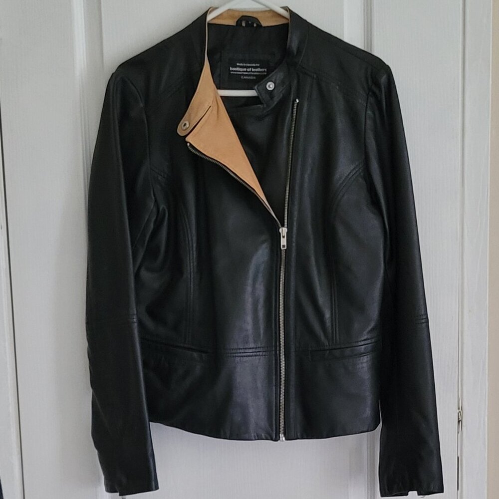 Black with Brown Trim Leather Jacket